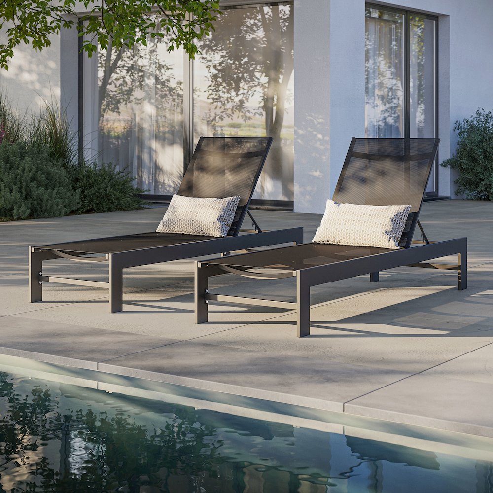 Tahoe Outdoor Patio Mesh and Aluminum Chaise Lounge. Picture 9