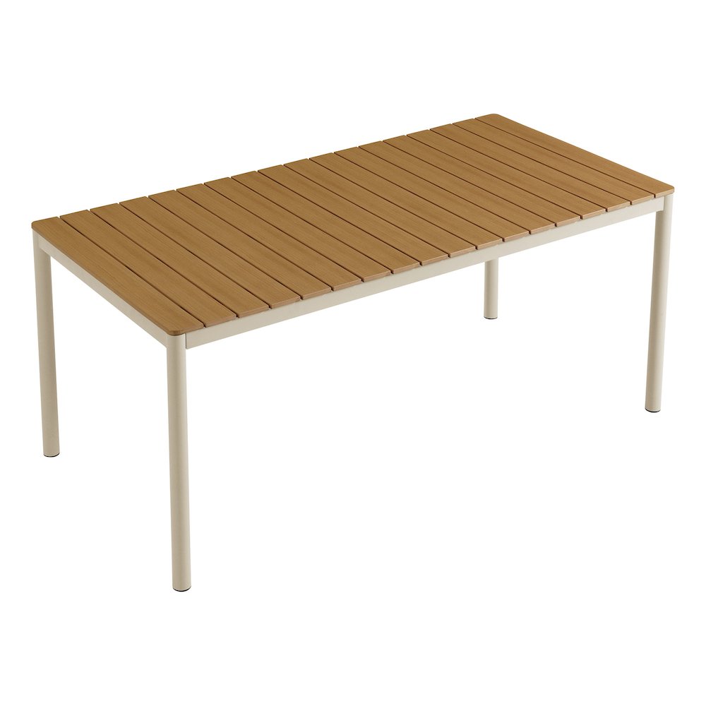 Finn 71" Outdoor Patio Aluminum Dining Table with Faux Wood Top. Picture 6