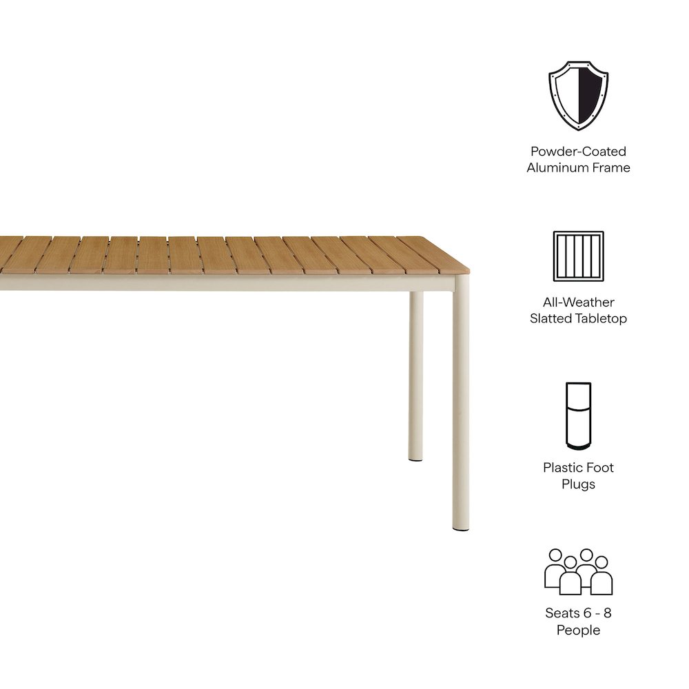 Finn 71" Outdoor Patio Aluminum Dining Table with Faux Wood Top. Picture 2