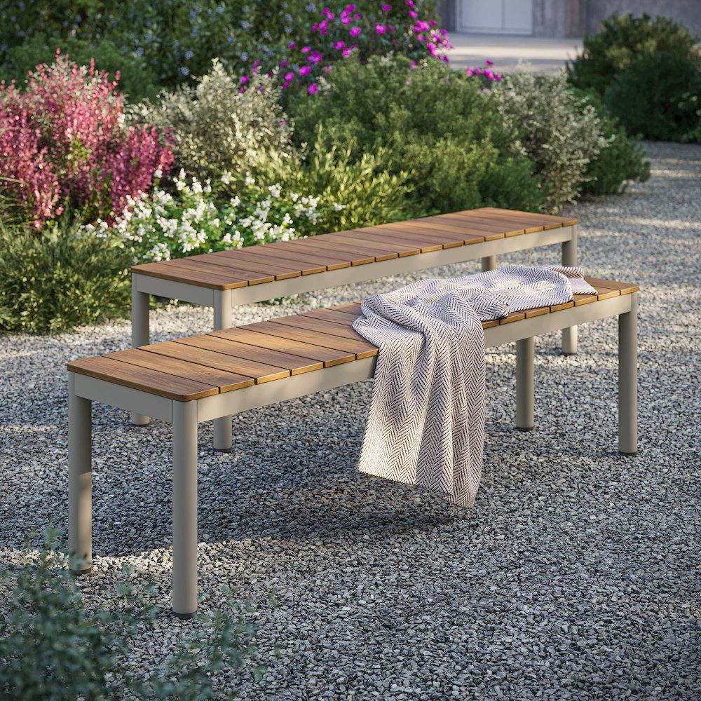 Finn Outdoor Patio Aluminum Bench with Faux Wood Top. Picture 9