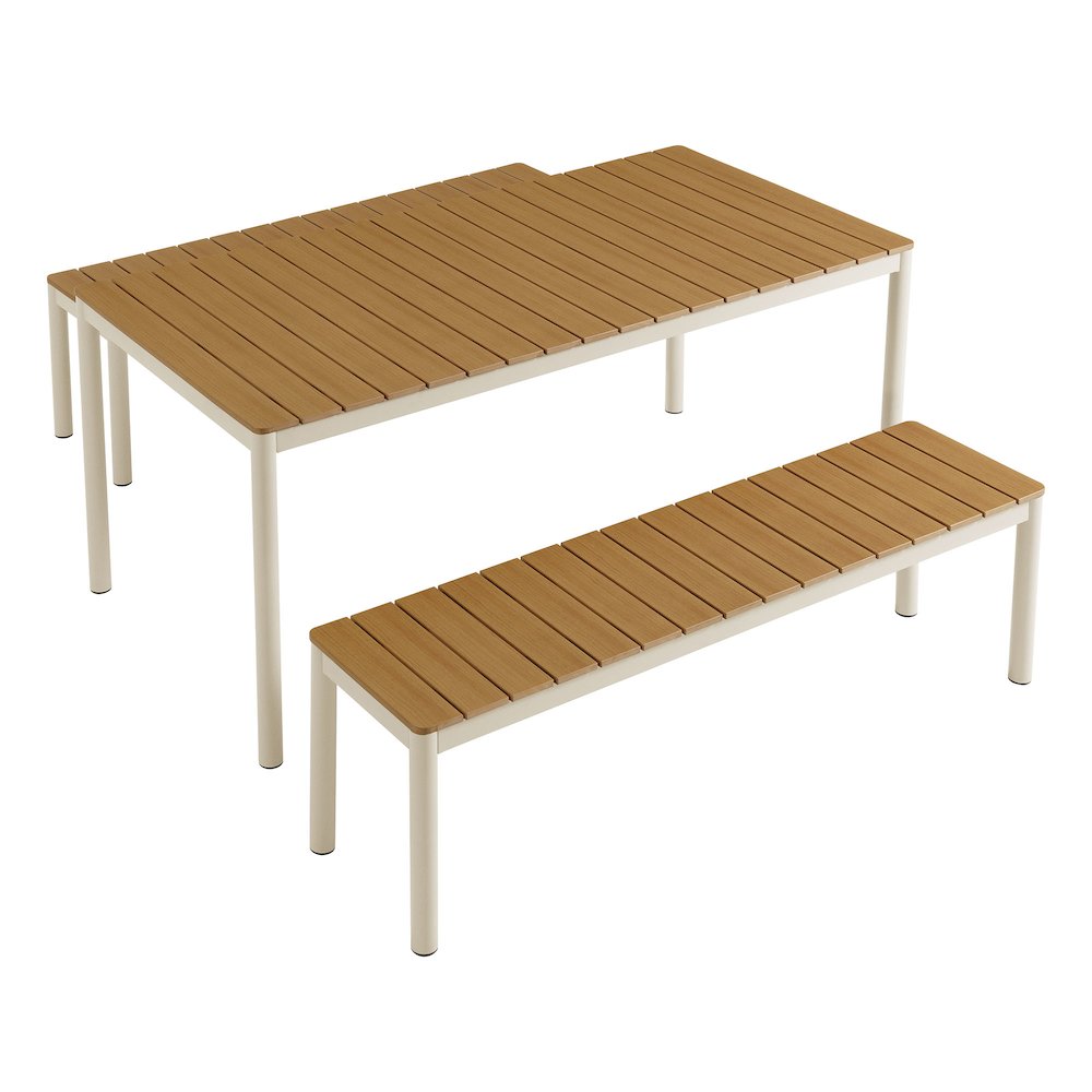 Finn Outdoor Patio Aluminum Faux Wood Dining Set with Benches. Picture 5