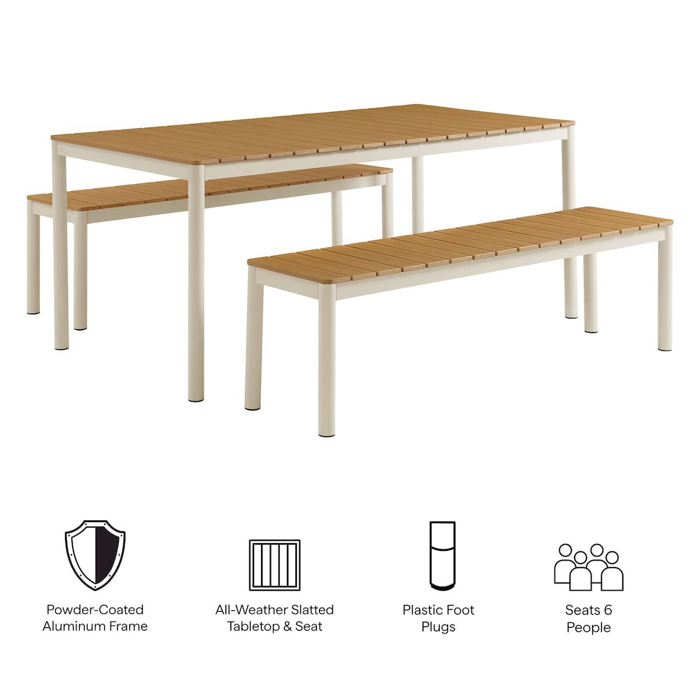 Finn Outdoor Patio Aluminum Faux Wood Dining Set with Benches. Picture 2