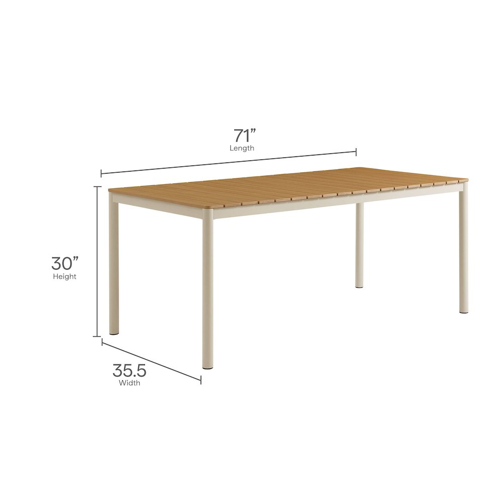 Finn Outdoor Patio Aluminum Faux Wood Dining Set with Benches. Picture 3