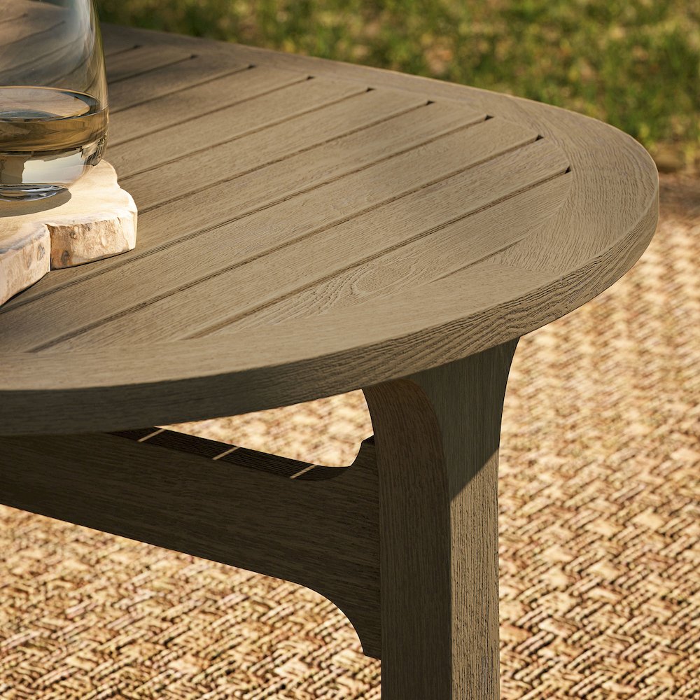Saratoga Oval Outdoor Patio Teak Wood Coffee Table. Picture 10