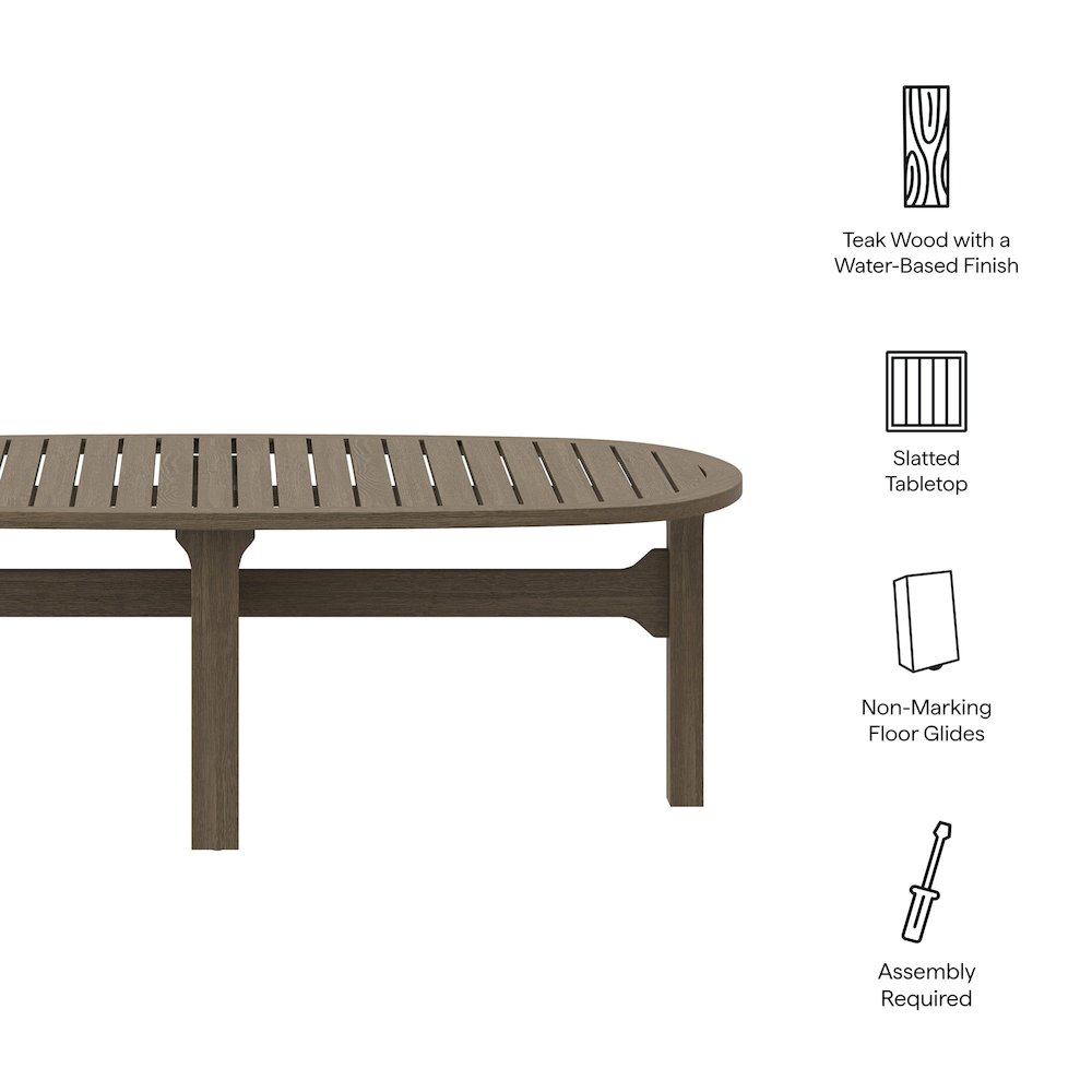 Saratoga Oval Outdoor Patio Teak Wood Coffee Table. Picture 3