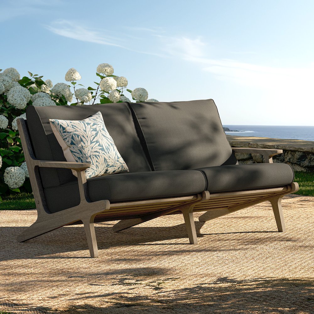 Saratoga Outdoor Patio Teak Wood Loveseat. Picture 8