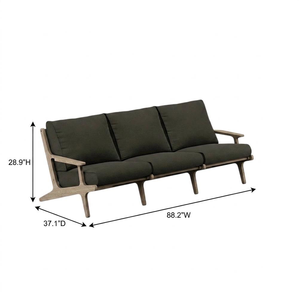 Teak Outdoor Sofa with High-Back Armrests for Patio, Deck or Porch, Flint Gray. Picture 5