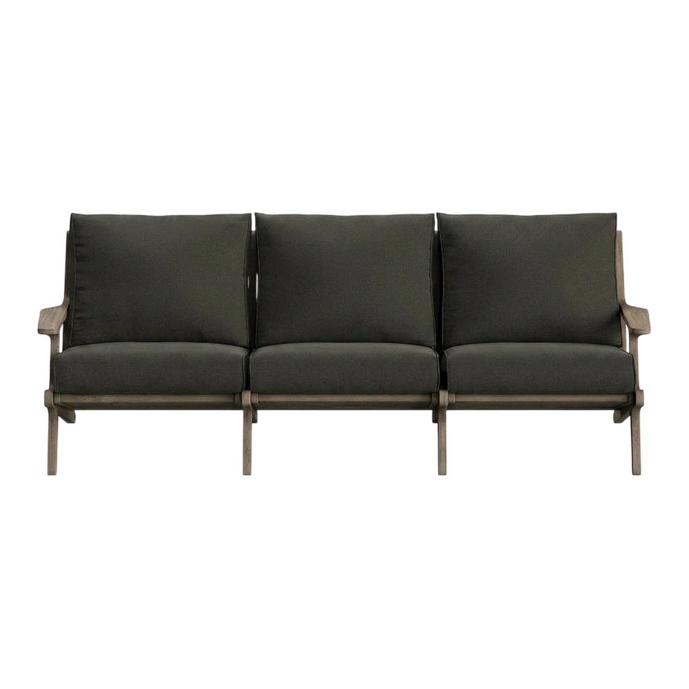 Teak Outdoor Sofa with High-Back Armrests for Patio, Deck or Porch, Flint Gray. Picture 1