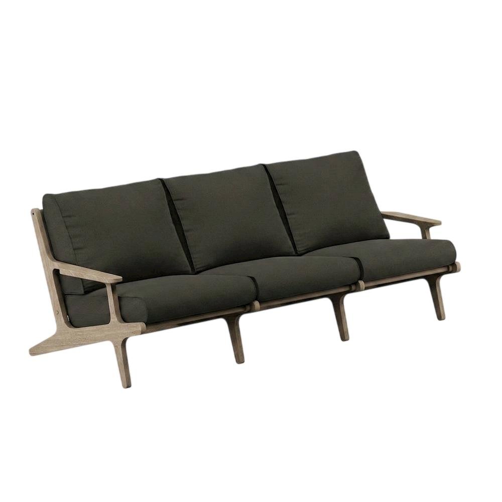 Teak Outdoor Sofa with High-Back Armrests for Patio, Deck or Porch, Flint Gray. Picture 4