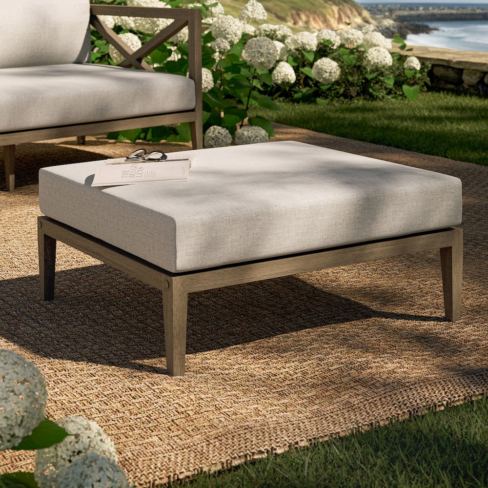 Northlake Outdoor Patio Teak Ottoman. Picture 7