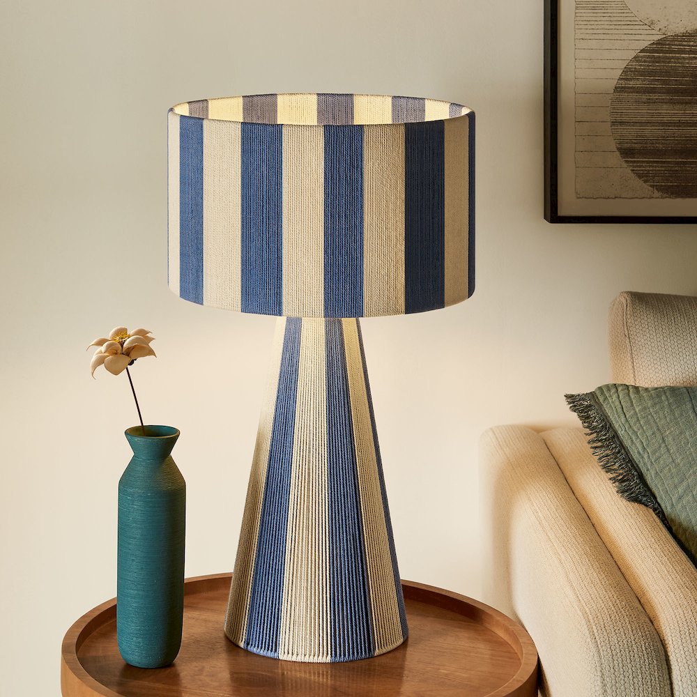 Renae Handwoven Cotton Thread Striped Table Lamp. Picture 9