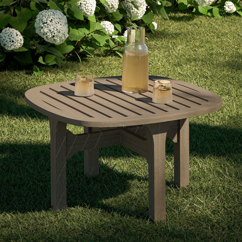 Saratoga Square Outdoor Patio Teak Wood Side Table. Picture 8