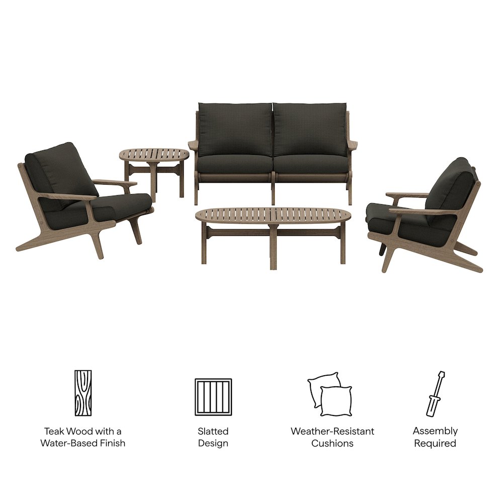 Saratoga 5-Piece Outdoor Patio Teak Wood Furniture Set. Picture 2