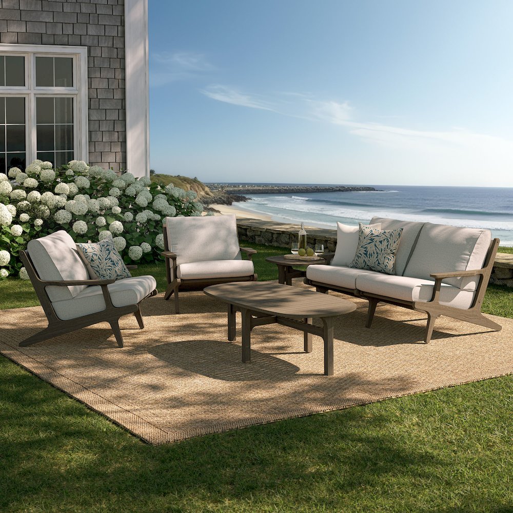 Saratoga 5-Piece Outdoor Patio Teak Wood Furniture Set. Picture 14