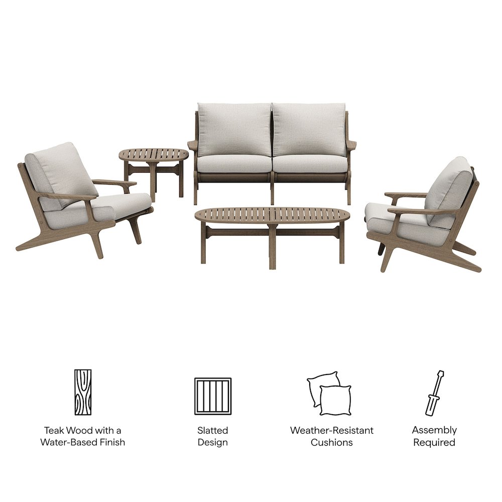 Saratoga 5-Piece Outdoor Patio Teak Wood Furniture Set. Picture 2