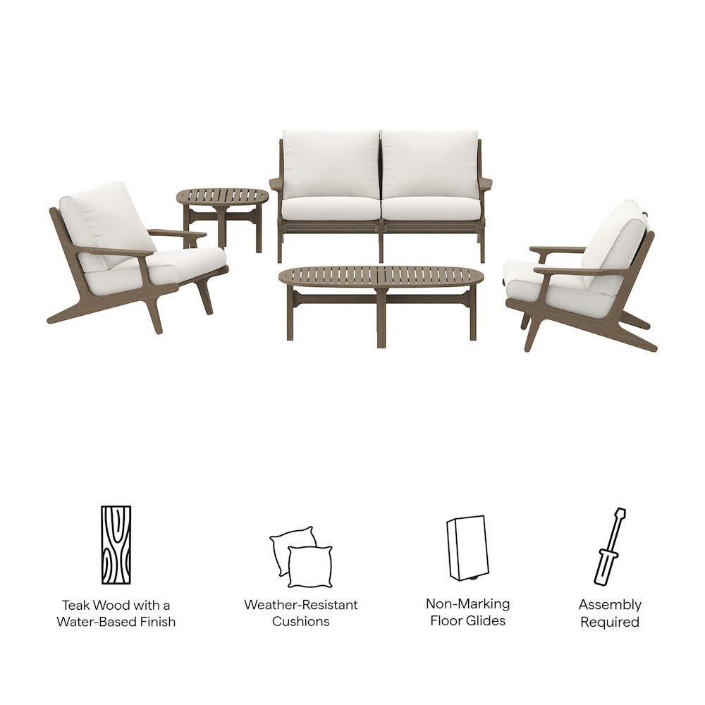 Saratoga 5-Piece Outdoor Patio Teak Wood Furniture Set. Picture 6