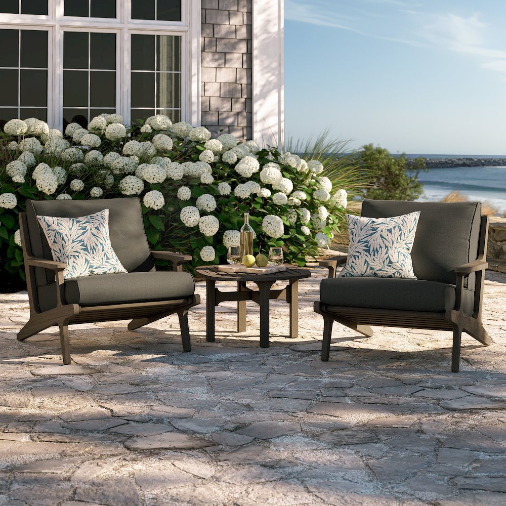 Saratoga 3-Piece Patio Teak Wood Furniture Set Lounge Chairs, Side Table. Picture 11