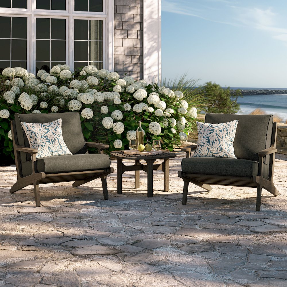 Saratoga 3-Piece Patio Teak Wood Furniture Set Lounge Chairs, Side Table. Picture 12