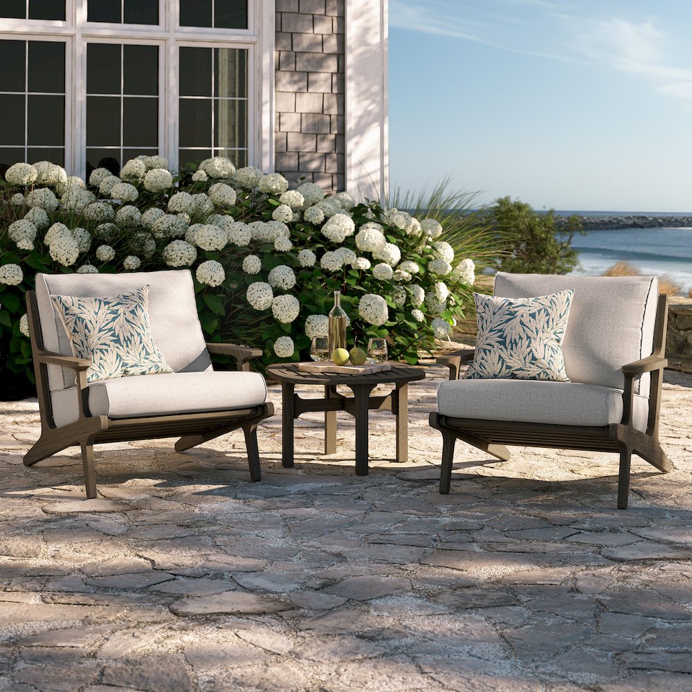 Saratoga 3-Piece Patio Teak Wood Furniture Set Lounge Chairs, Side Table. Picture 12