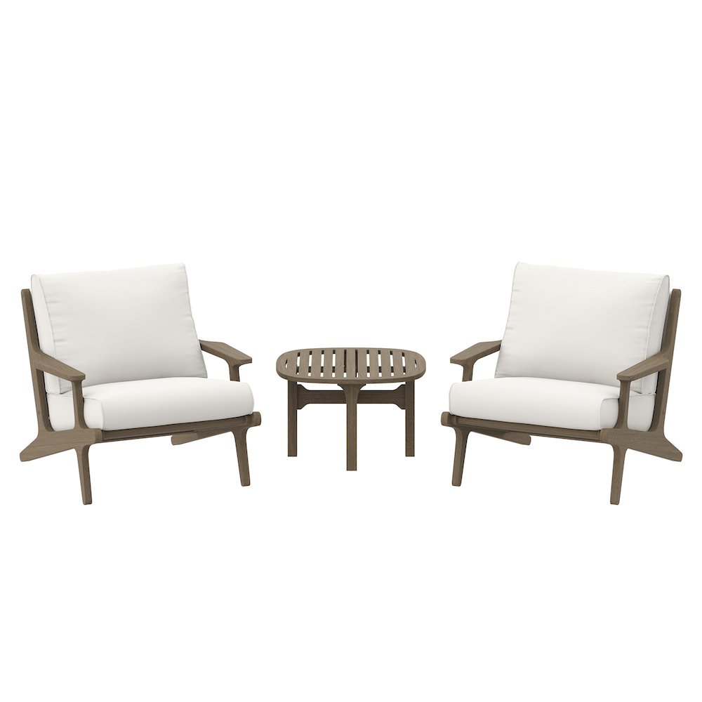 3-Piece Outdoor Patio Teak Wood Furniture Set with Lounge Chairs and Side Table. Picture 1