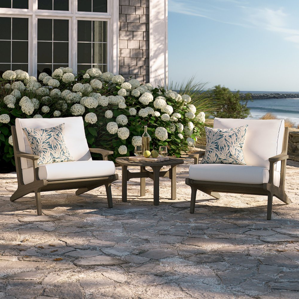 3-Piece Outdoor Patio Teak Wood Furniture Set with Lounge Chairs and Side Table. Picture 6