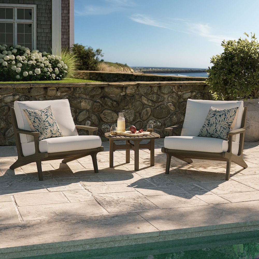 3-Piece Outdoor Patio Teak Wood Furniture Set with Lounge Chairs and Side Table. Picture 7