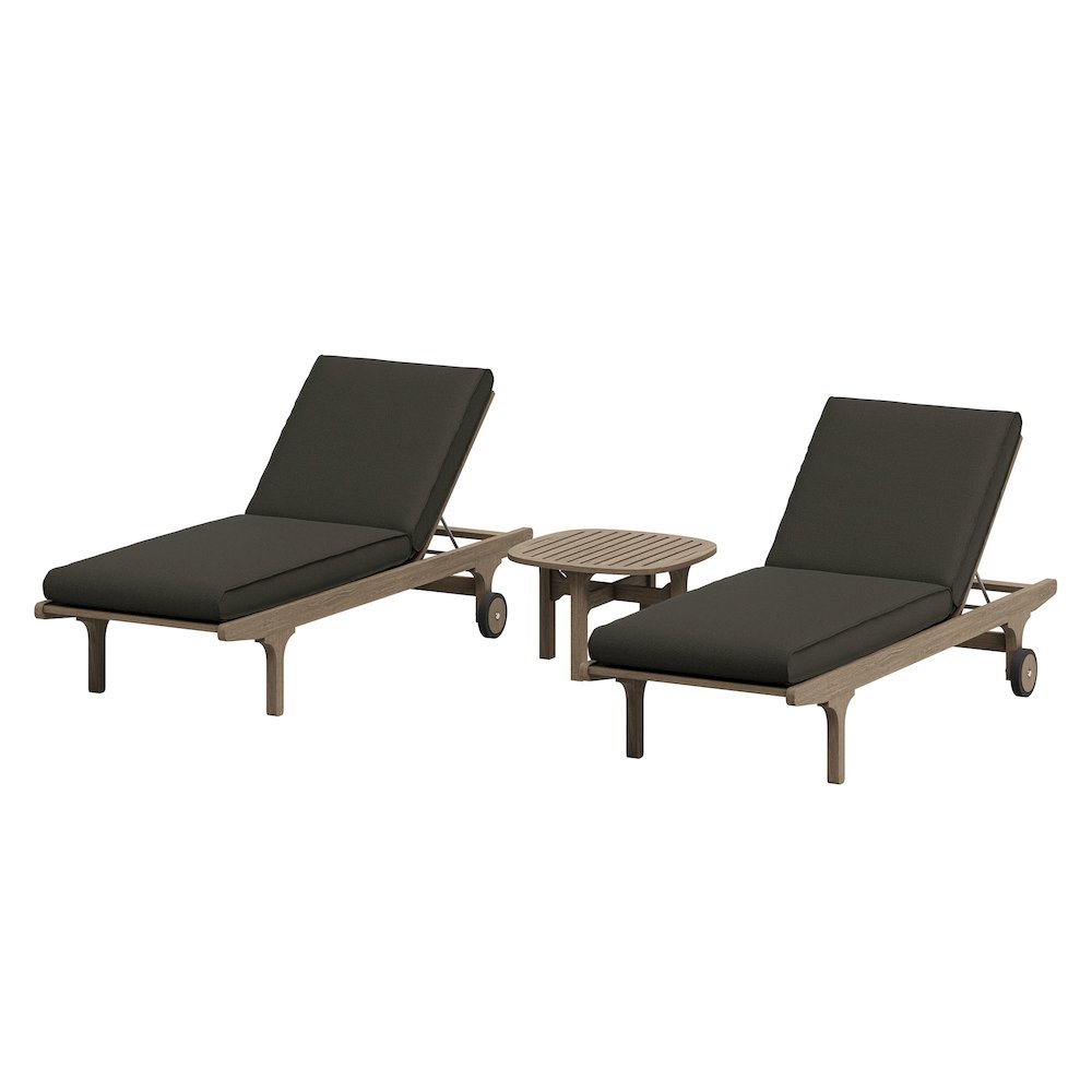 Saratoga Outdoor Patio Teak Wood 3-Piece Chaise Lounge Furniture Set. Picture 1