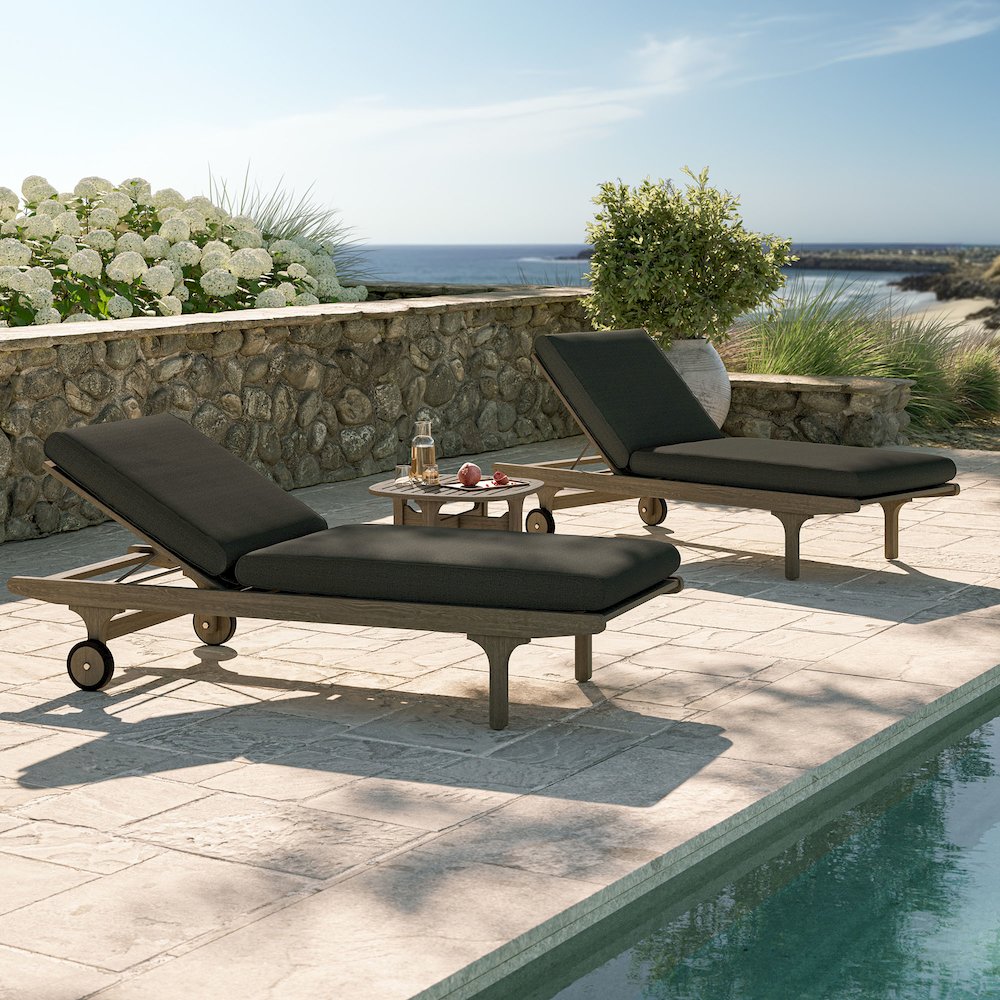 Saratoga Outdoor Patio Teak Wood 3-Piece Chaise Lounge Furniture Set. Picture 12
