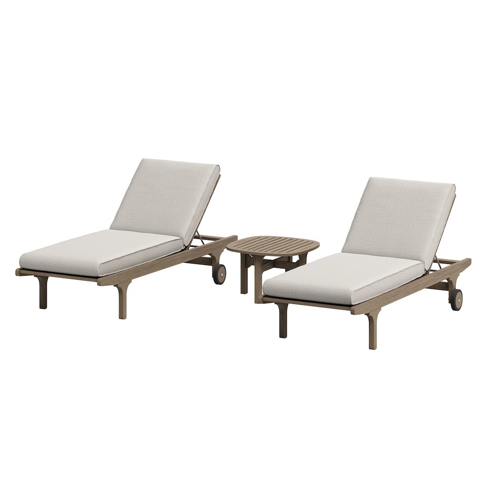 Saratoga Outdoor Patio Teak Wood 3-Piece Chaise Lounge Furniture Set. Picture 1