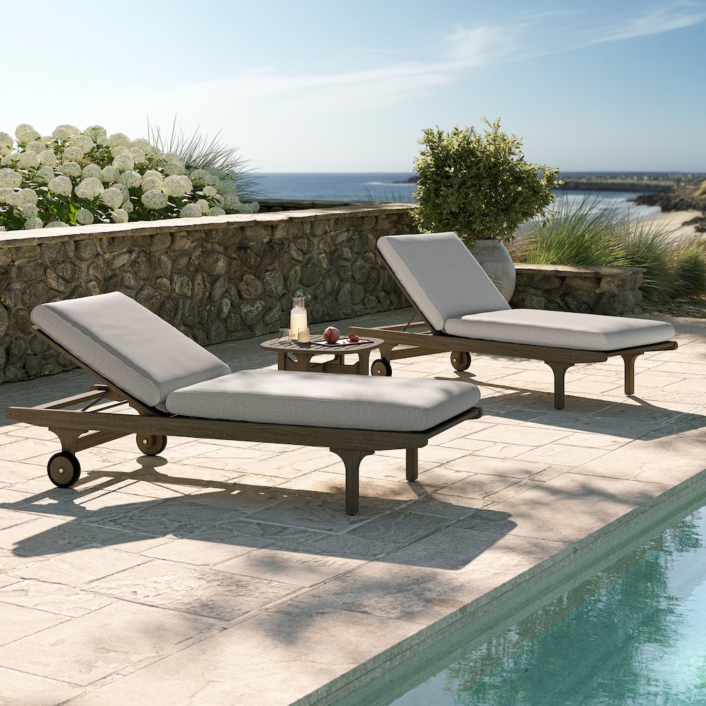 Saratoga Outdoor Patio Teak Wood 3-Piece Chaise Lounge Furniture Set. Picture 11