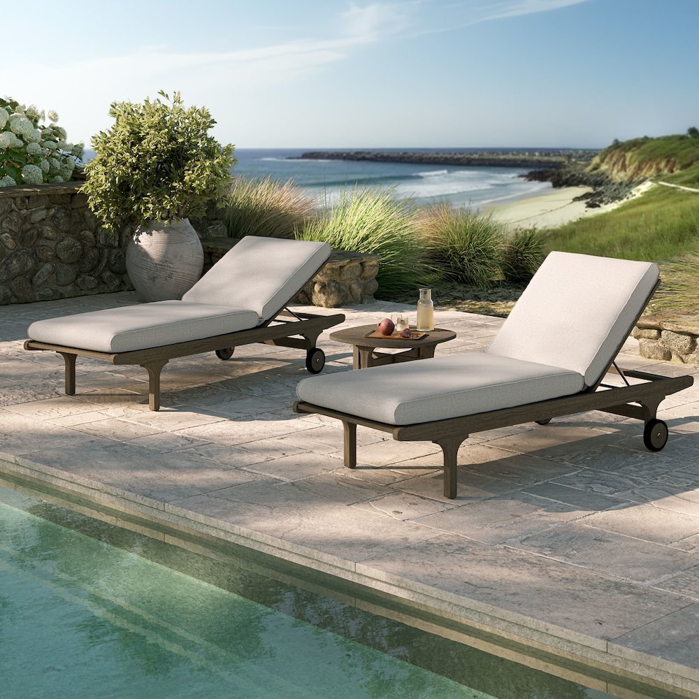 Saratoga Outdoor Patio Teak Wood 3-Piece Chaise Lounge Furniture Set. Picture 12