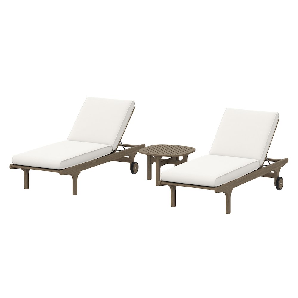 Saratoga Outdoor Patio Teak Wood 3-Piece Chaise Lounge Furniture Set. Picture 1