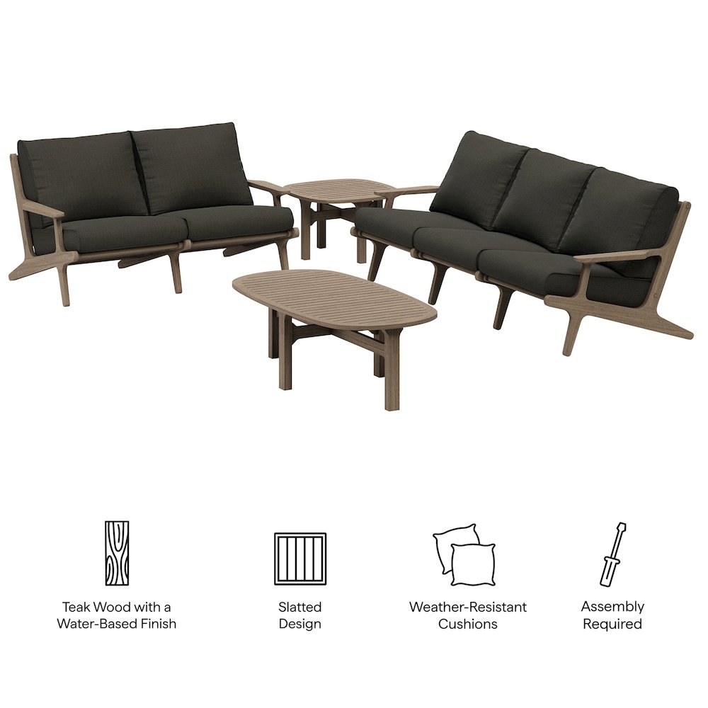 Saratoga 4-Piece Outdoor Patio Teak Wood Furniture Set. Picture 2