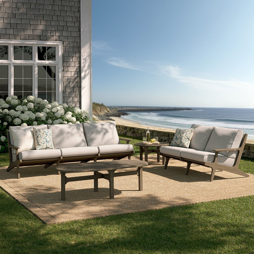 Saratoga 4-Piece Outdoor Patio Teak Wood Furniture Set. Picture 13
