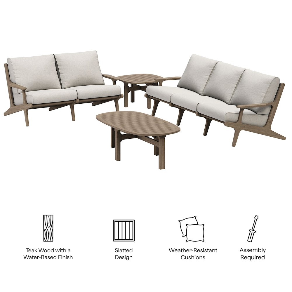 Saratoga 4-Piece Outdoor Patio Teak Wood Furniture Set. Picture 2