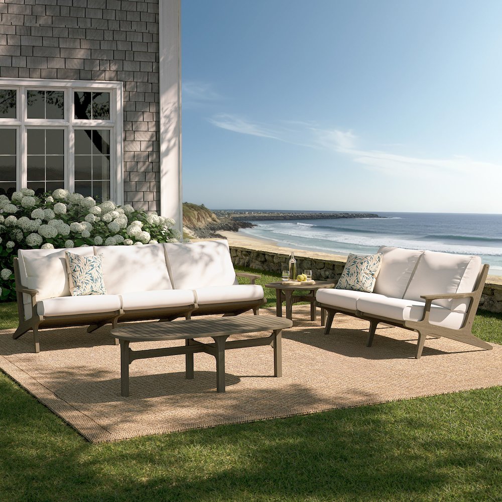 Saratoga 4-Piece Outdoor Patio Teak Wood Furniture Set. Picture 9