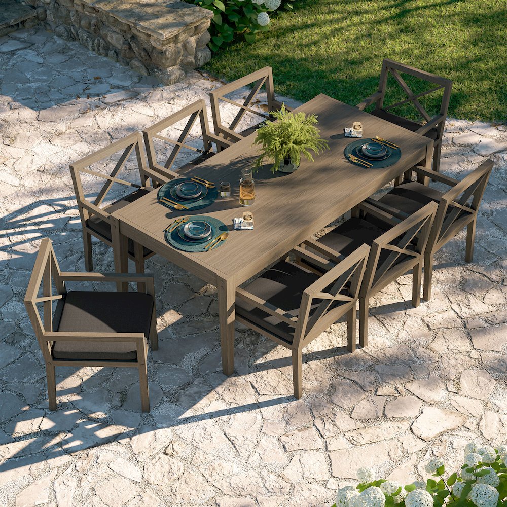 Northlake 9-Piece Outdoor Patio Teak Wood Dining Set. Picture 12