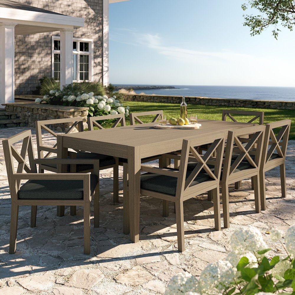 Northlake 9-Piece Outdoor Patio Teak Wood Dining Set. Picture 13