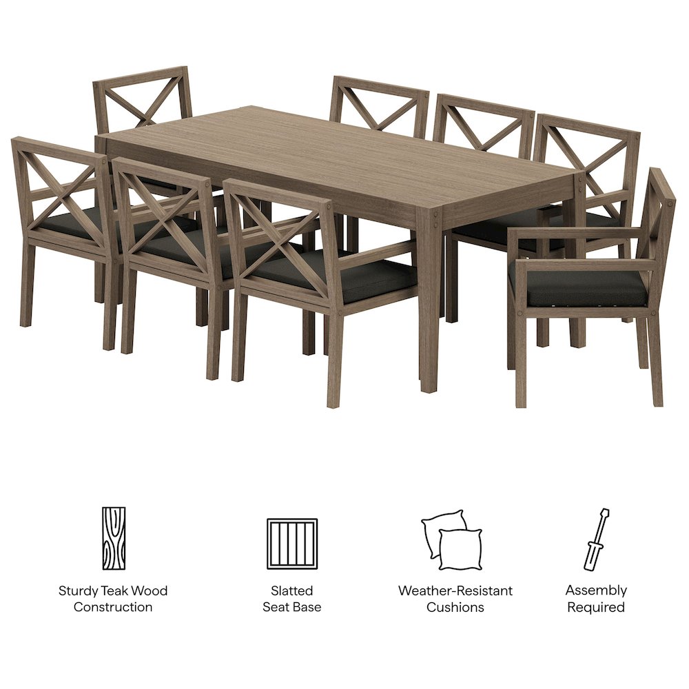Northlake 9-Piece Outdoor Patio Teak Wood Dining Set. Picture 2