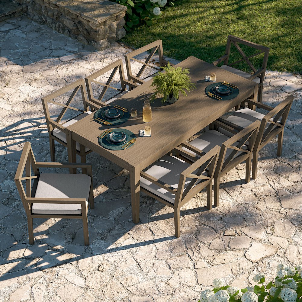 Northlake 9-Piece Outdoor Patio Teak Wood Dining Set. Picture 13