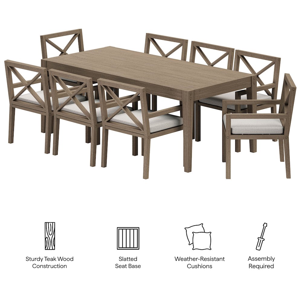 Northlake 9-Piece Outdoor Patio Teak Wood Dining Set. Picture 2