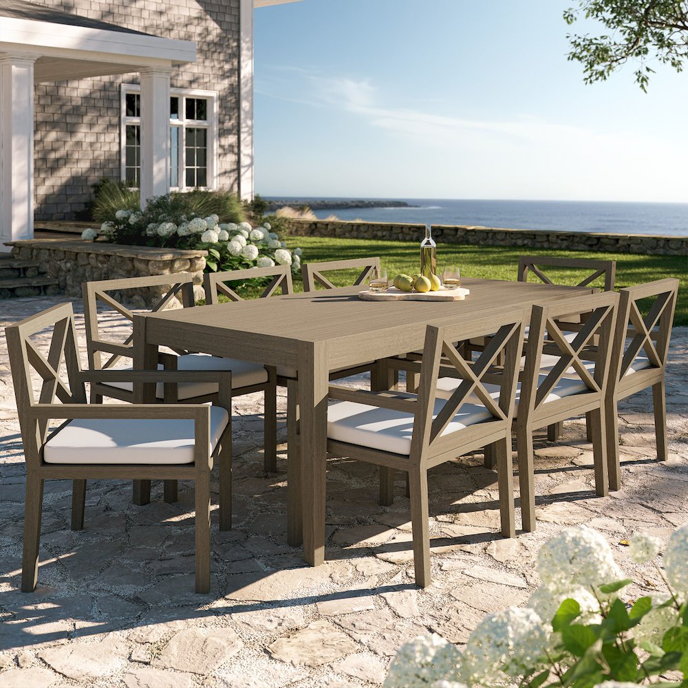 Northlake 9-Piece Outdoor Patio Teak Wood Dining Set. Picture 7