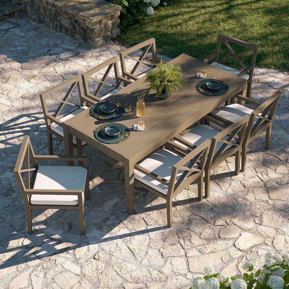 Northlake 9-Piece Outdoor Patio Teak Wood Dining Set. Picture 8