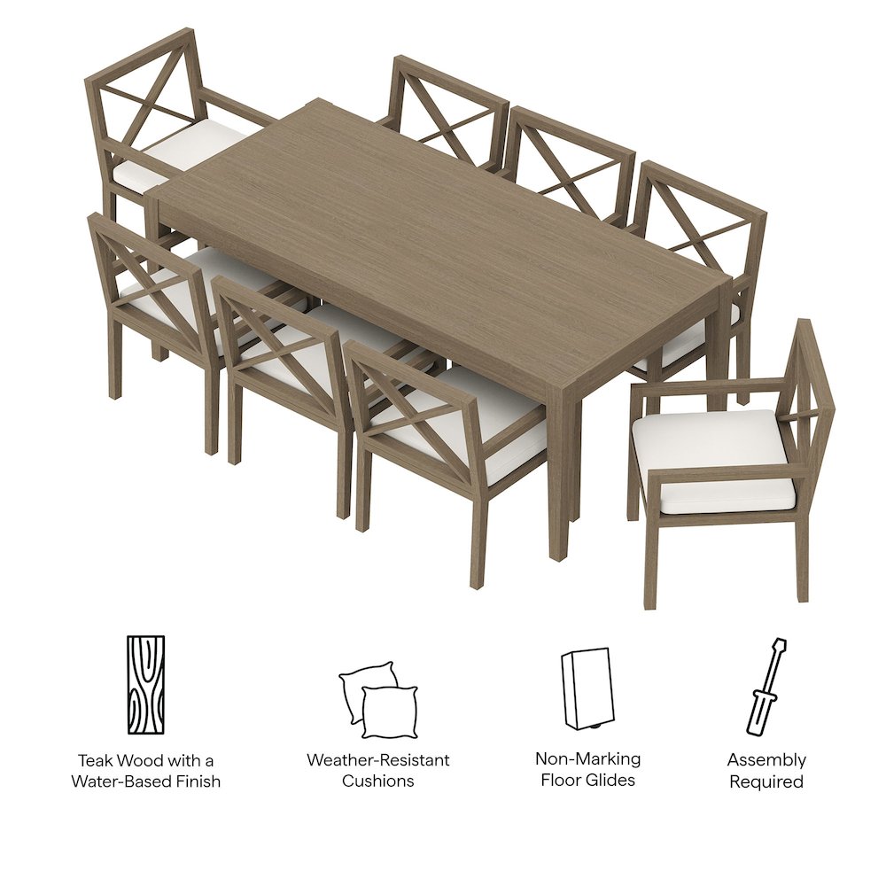 Northlake 9-Piece Outdoor Patio Teak Wood Dining Set. Picture 4