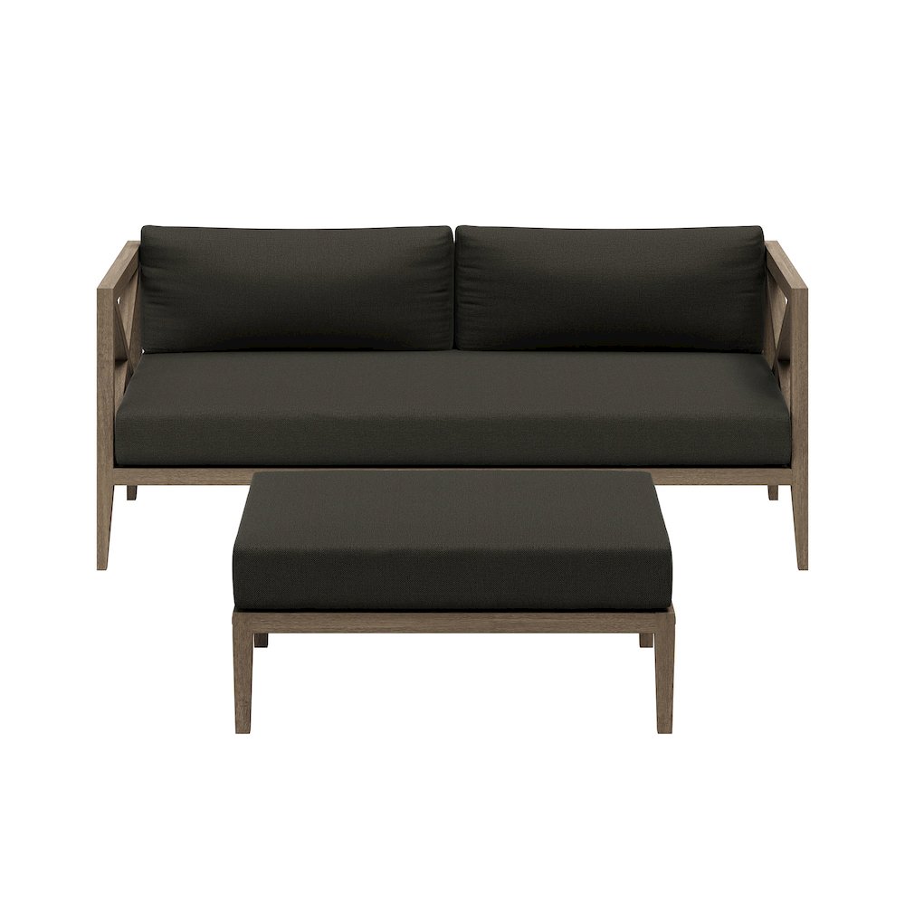 Northlake Outdoor Patio Teak Wood Loveseat and Ottoman Set. Picture 11