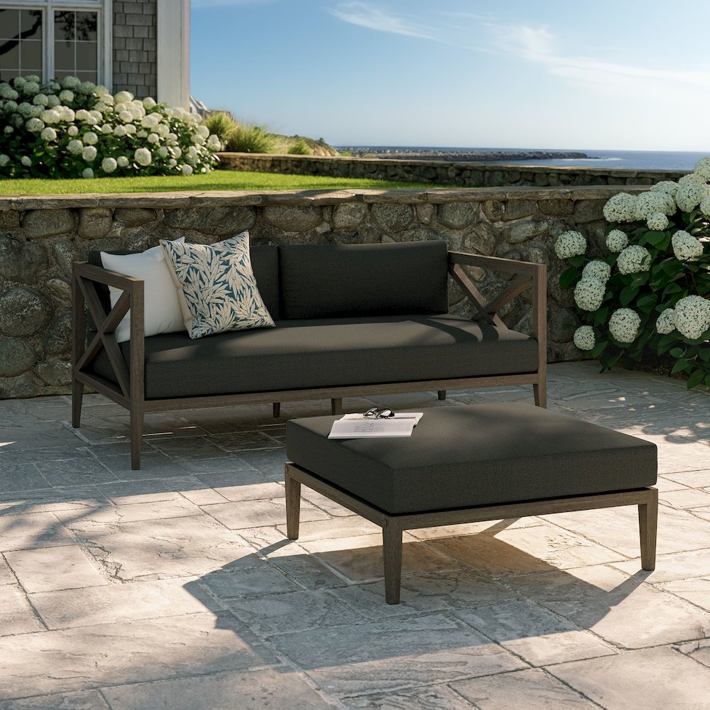Northlake Outdoor Patio Teak Wood Loveseat and Ottoman Set. Picture 12