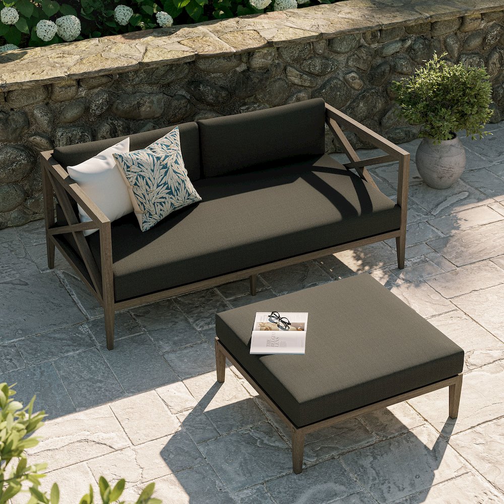 Northlake Outdoor Patio Teak Wood Loveseat and Ottoman Set. Picture 13