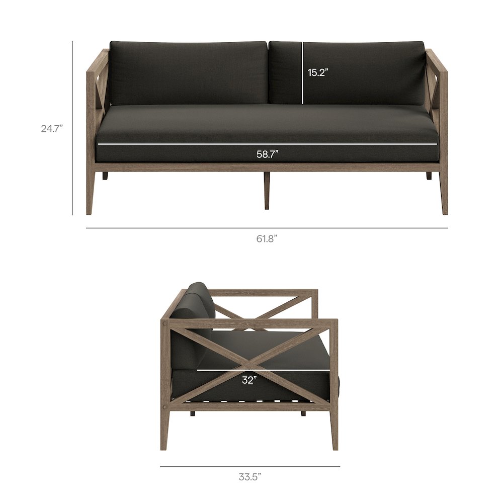 Northlake Outdoor Patio Teak Wood Loveseat and Ottoman Set. Picture 3