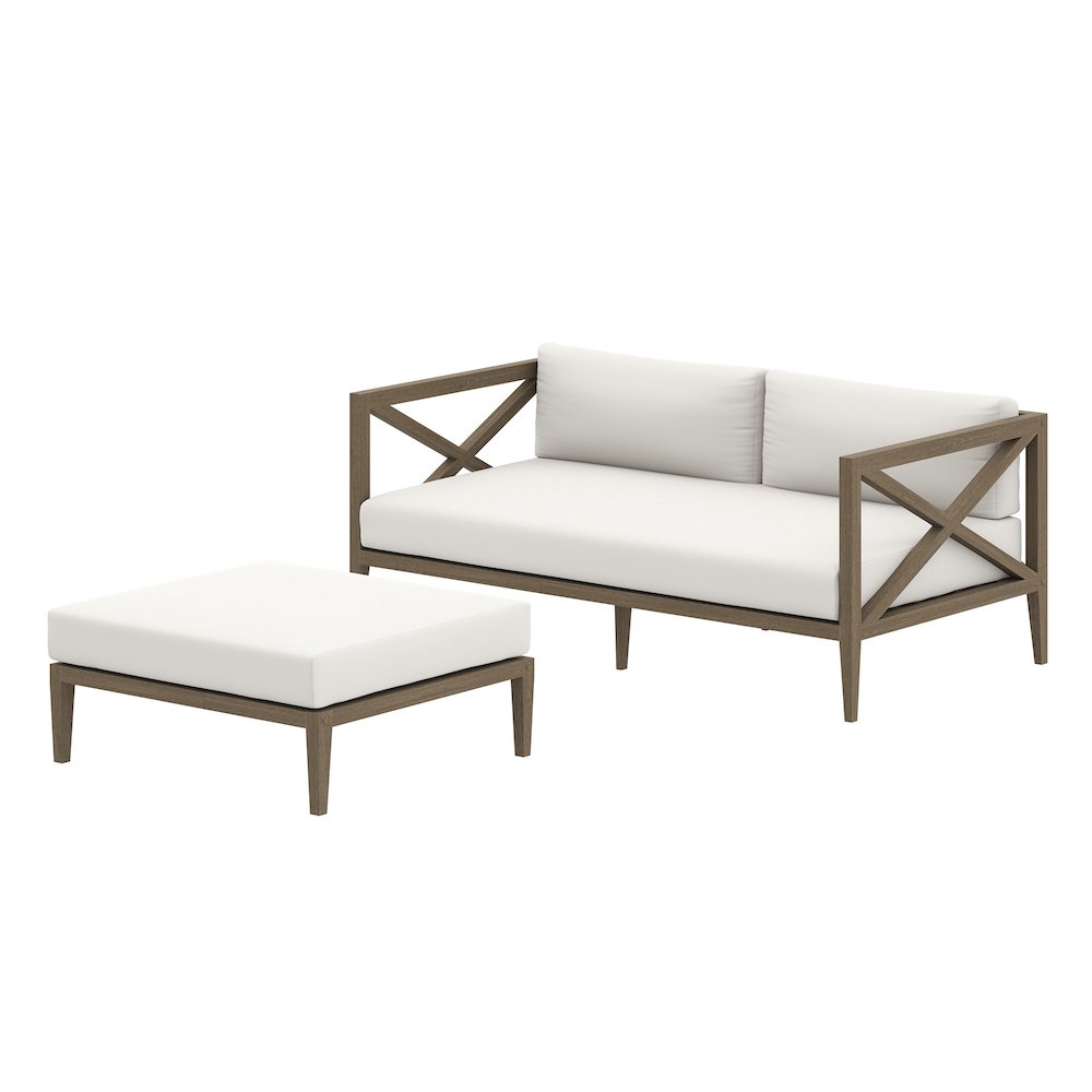 Northlake Outdoor Patio Teak Wood Loveseat and Ottoman Set. Picture 1