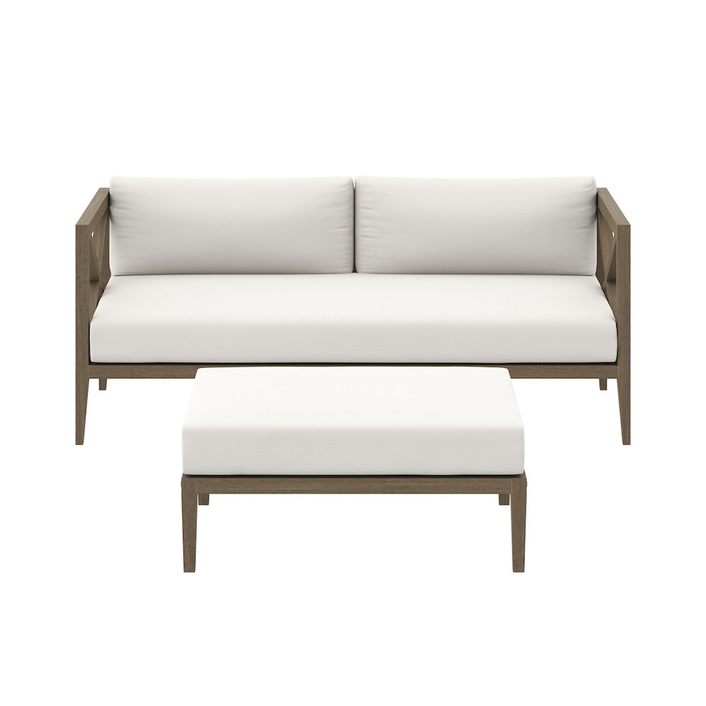 Northlake Outdoor Patio Teak Wood Loveseat and Ottoman Set. Picture 5
